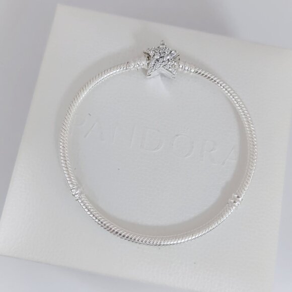 Pandora Moments Asymmetric Star Clasp Snake Chain Bracelet S925 Sterling Silver - Picture 5 of 5